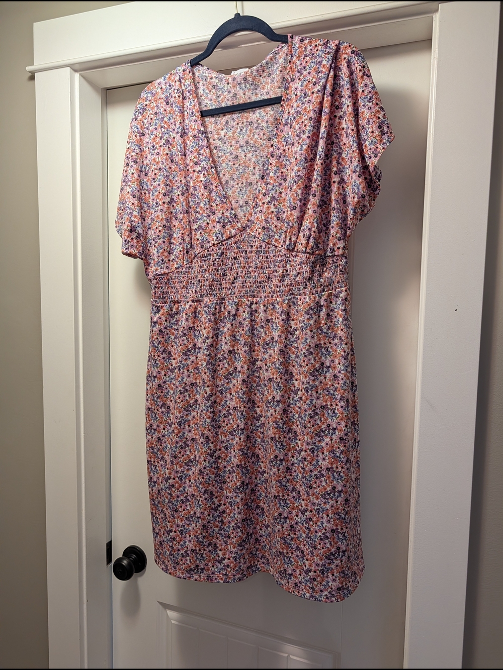 Floral V-Neck Smocked Waist Dress - Pink Multi